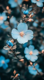 Light Blue Floral Bloom with Buds and Branch