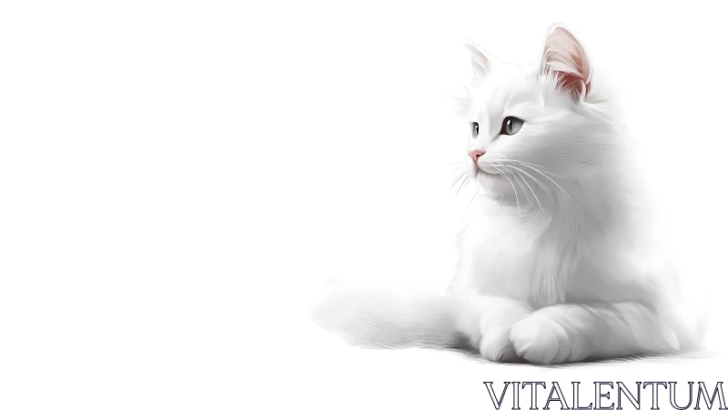 Elegant white long-haired cat with striking gaze on neutral backdrop