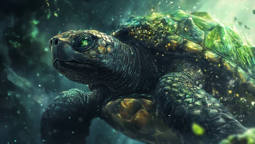 Giant glowing sea turtle rendered in vivid underwater light.