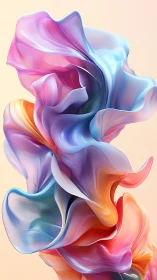 Layered translucent ribbons form vertical abstract structure