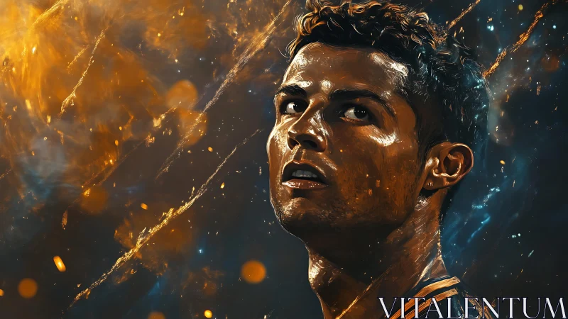 Digital portrait of male athlete amid glowing abstract sparks