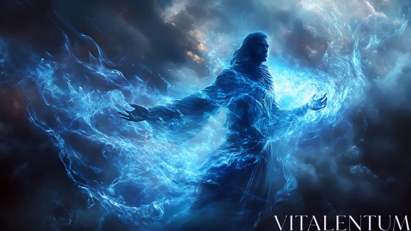 Stormborne spirit weaving electric blue celestial tides.