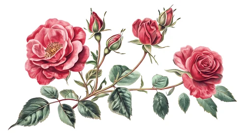 Crimson Garden Romance: Botanical Symphony of Pink Roses.