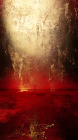 Textured red floor and gold wall in abstract interior space.