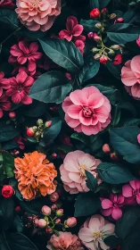 Lush Garden Blooms: Pink, Coral, and Magenta Flowers.