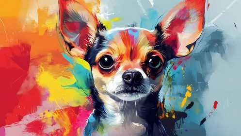 Vibrant chihuahua portrait against explosive color splashes.