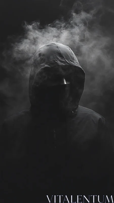 Mysterious hooded figure drifting through curling shadows.