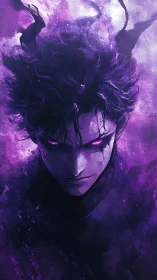 Brooding dark mage gazes out through swirling violet shadow