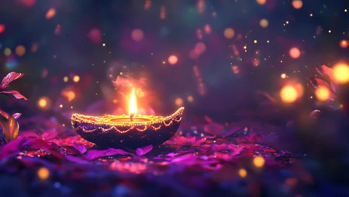 Gentle festival diya glowing with warmth and color.