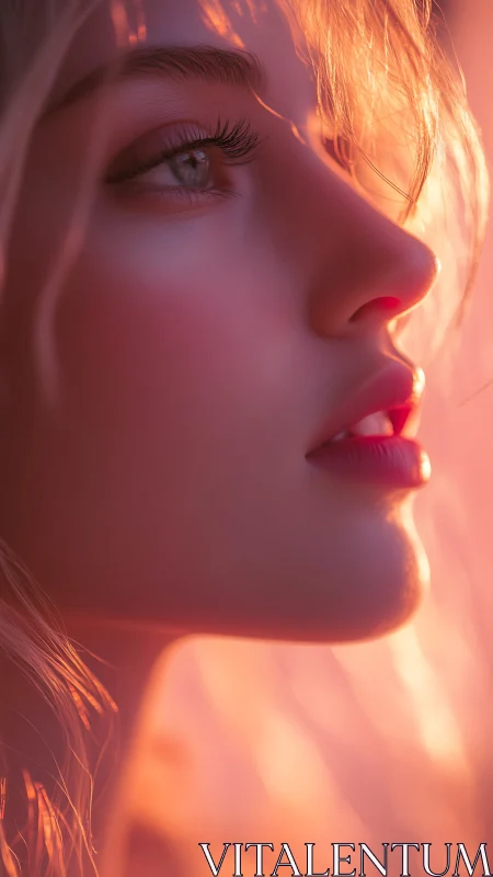 Side-lit digital portrait captures feminine profile in warm bokeh