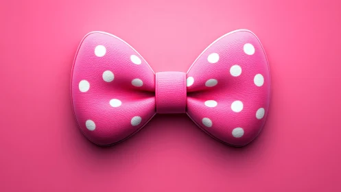 High-gloss pink polka dot bow rendered with soft specular lighting