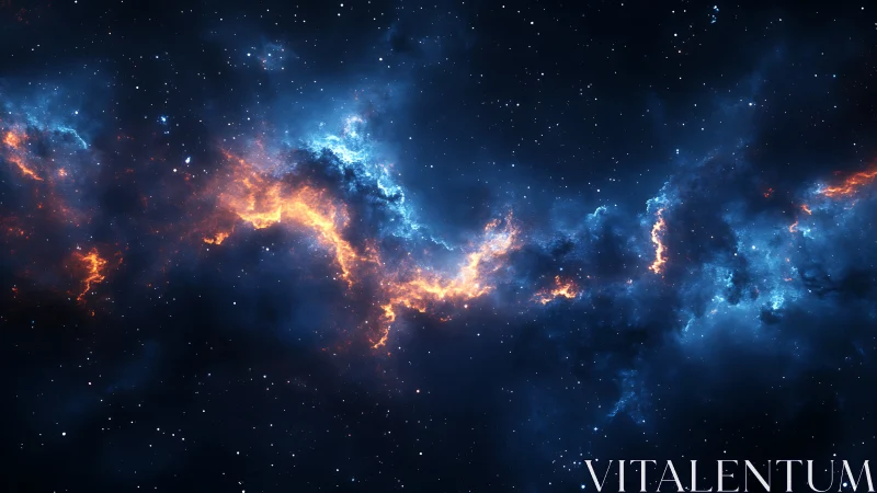 Starfield with blue nebula and orange plasma band.