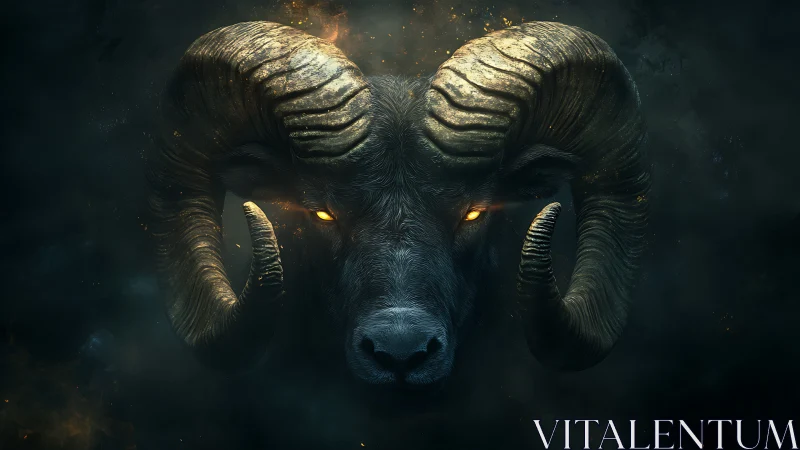 Horned ember sentinel with blazing celestial gaze.