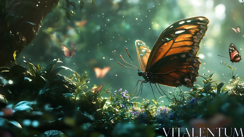 Sunlit forest stage turns butterfly wings into glowing sails