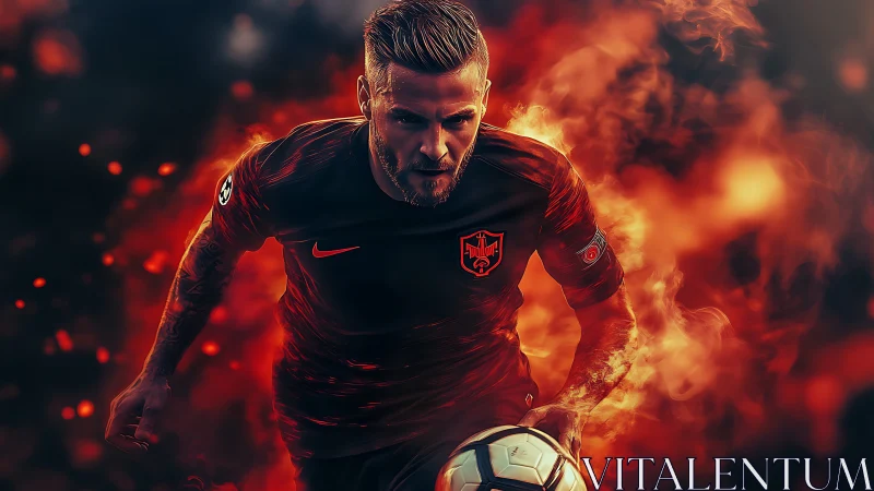 Dynamic forward sprint amid volumetric fiery particle field.