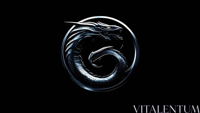 Chrome serpentine dragon emblem coils within circular frame