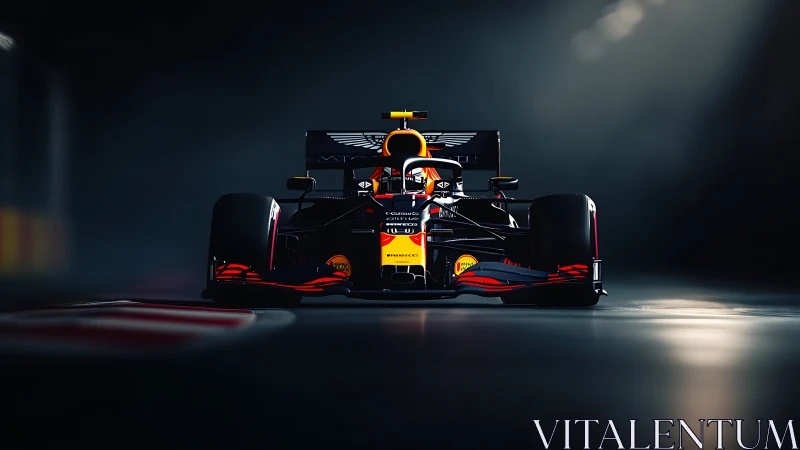 Midnight race rocket waits coiled in cinematic tunnel light