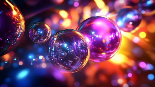 Vibrant abstract soap bubbles with neon lighting in digital art.