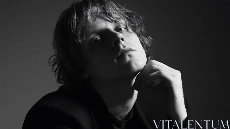 Moody black and white portrait captures quiet introspection