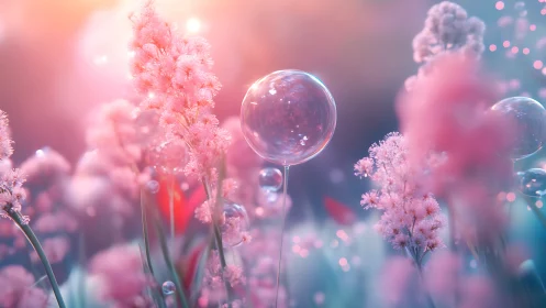Ethereal Bubble Garden: Soft-Focus Botanical Fantasy Rendered 3D.
