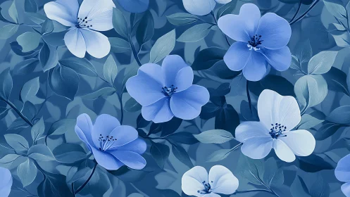 Cerulean blooms waltz through layered sapphire twilight