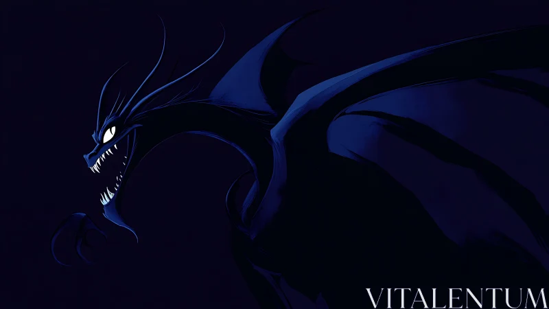 Nightmare sea dragon silhouette in deep blue shadows.