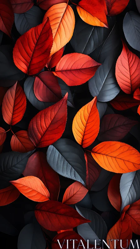 Emberleaf cascade over midnight foliage canvas.