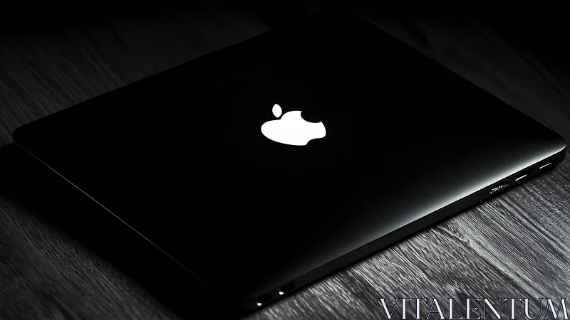 Closed black laptop glows with a minimalist luminous logo