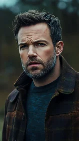 Weathered gaze in autumn wool, a quiet storm of thought.