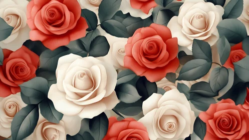 Layered Rose Composition in Coral, Cream, and Teal