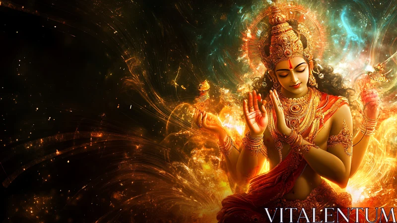 Radiant Hindu goddess rises from swirling cosmic fire