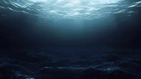 Sunlit beams penetrate dark underwater ocean depths
