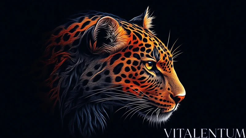 Radiant leopard portrait glows boldly against deep night