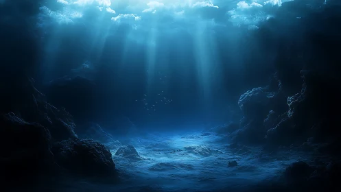 Subaquatic light shafts over bathyal seafloor topography.