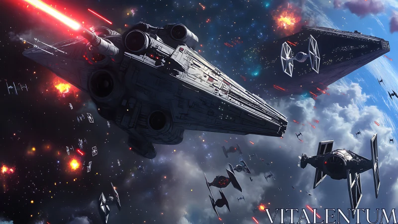 Imperial warships and fighters engage in dense space battle