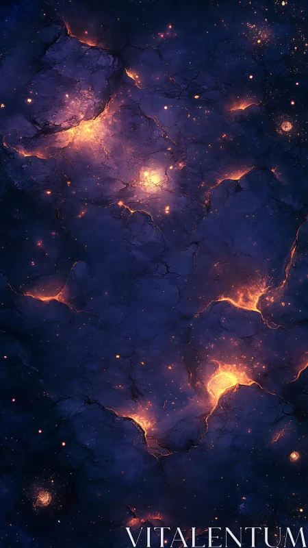 Volcanic nebula clouds glow through fractured cosmic dark
