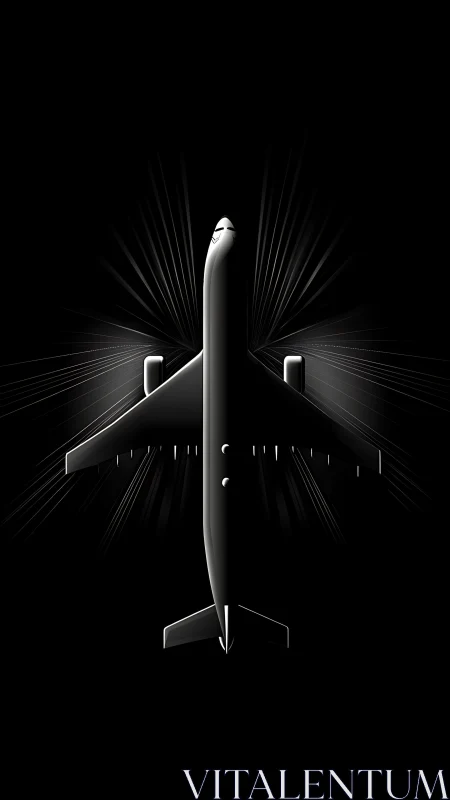 Top-down jet silhouette uses radial light beams in darkness