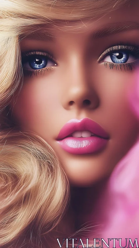 Hyperreal close-up portrait renders stylized doll-like glamour