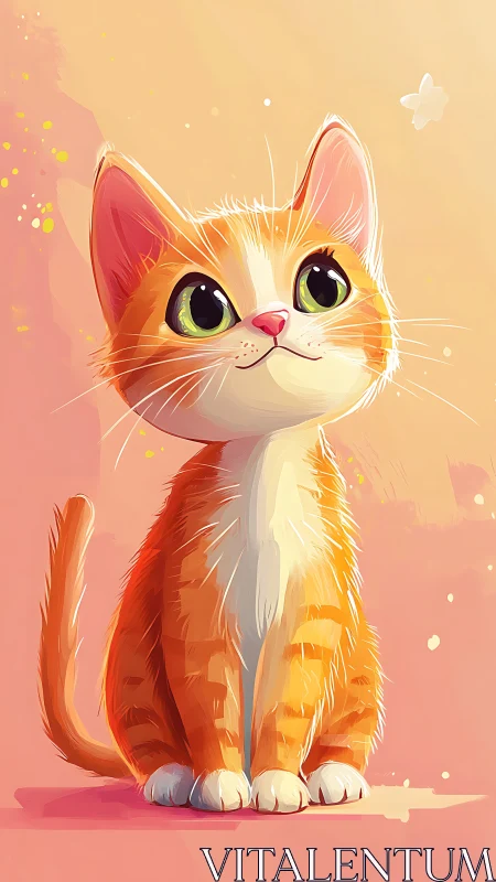 Radiant Orange Cat Portrait with Luminous Eyes Against Warm Gradient Background