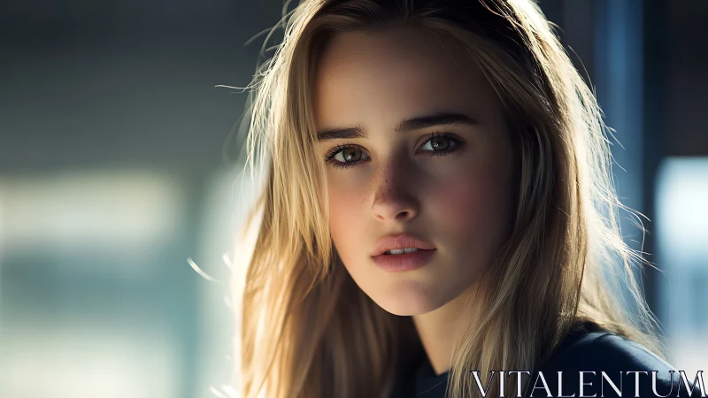 Soft daylight portrait of contemplative young woman indoors.