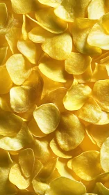 Macro detail of golden potato chips with crisp surface texture