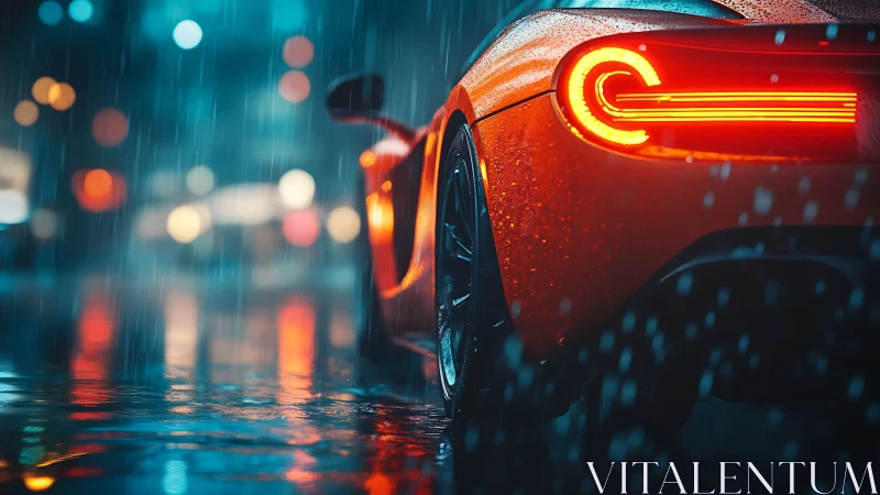 Scarlet tail-lights carve neon echoes through the midnight rain