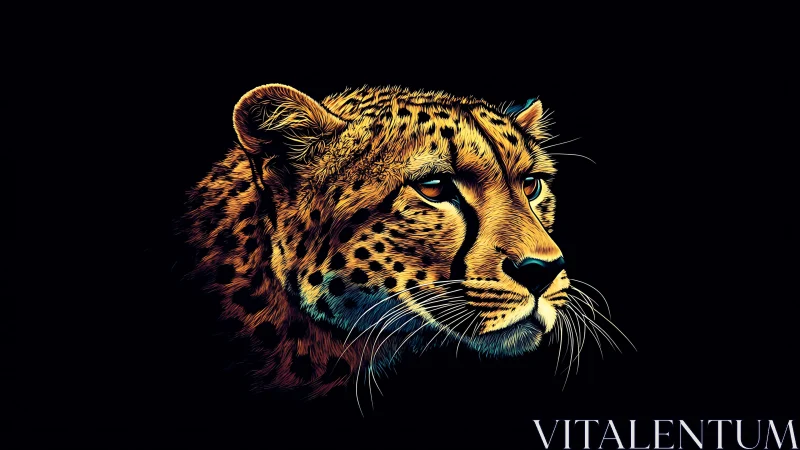 Nebula-lit cheetah profile blazing from midnight silence.
