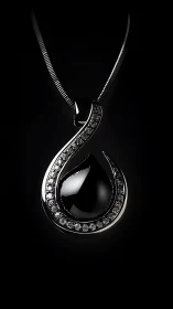 Black onyx teardrop pendant rendered in dramatic low-key lighting