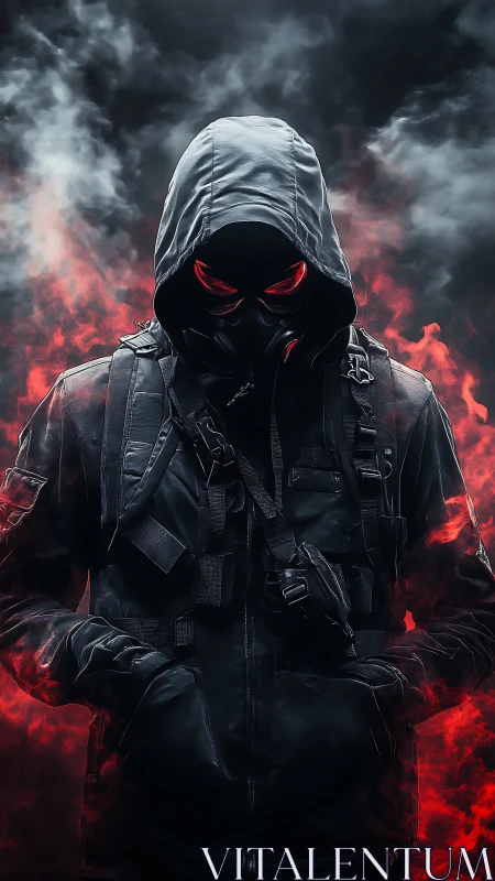 Mysterious hooded wanderer glowing with ember red eyes.