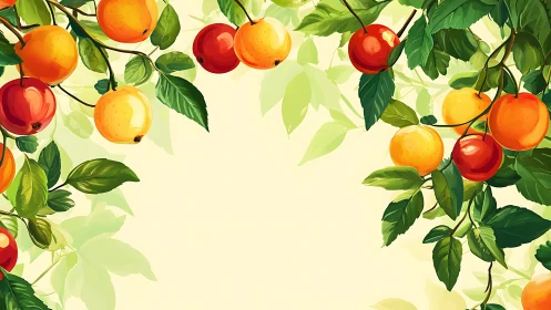 Sunlit citrus branches frame a bright, inviting background