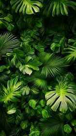 Lush overlapping tropical leaves in deep emerald tones.