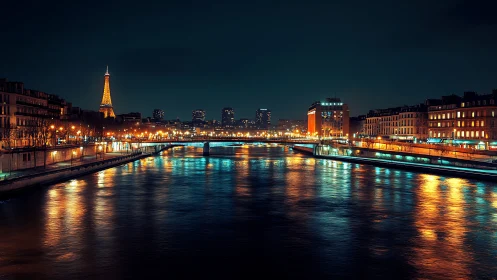 Illuminated Paris riverscape balances warm facades and cool reflections