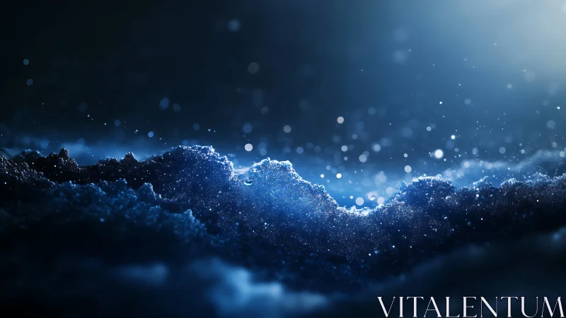 Macro crystalline ice ridge with bokeh-lit frozen particles