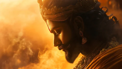 Sunlit crown cradles a warrior’s quiet, firelit prayer